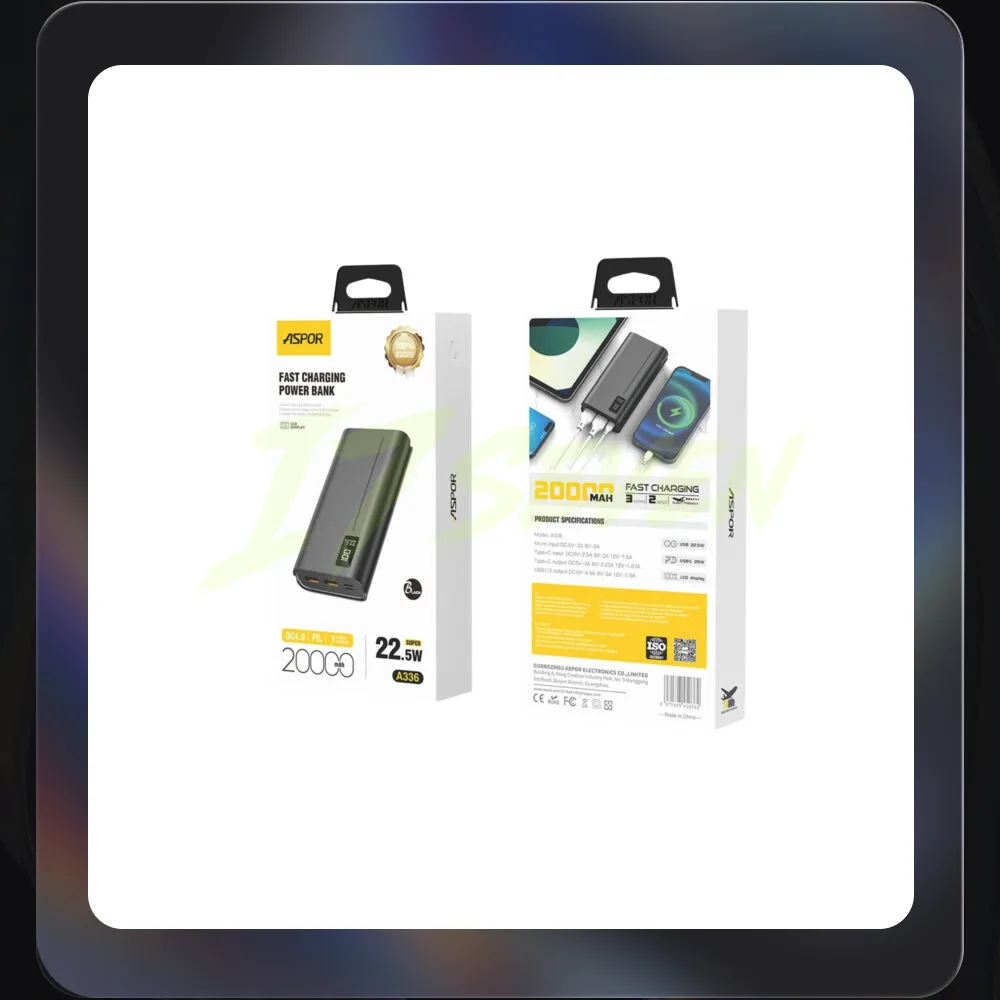 Aspor A336 Fast Charging Power Bank 22.5W 20000mAh