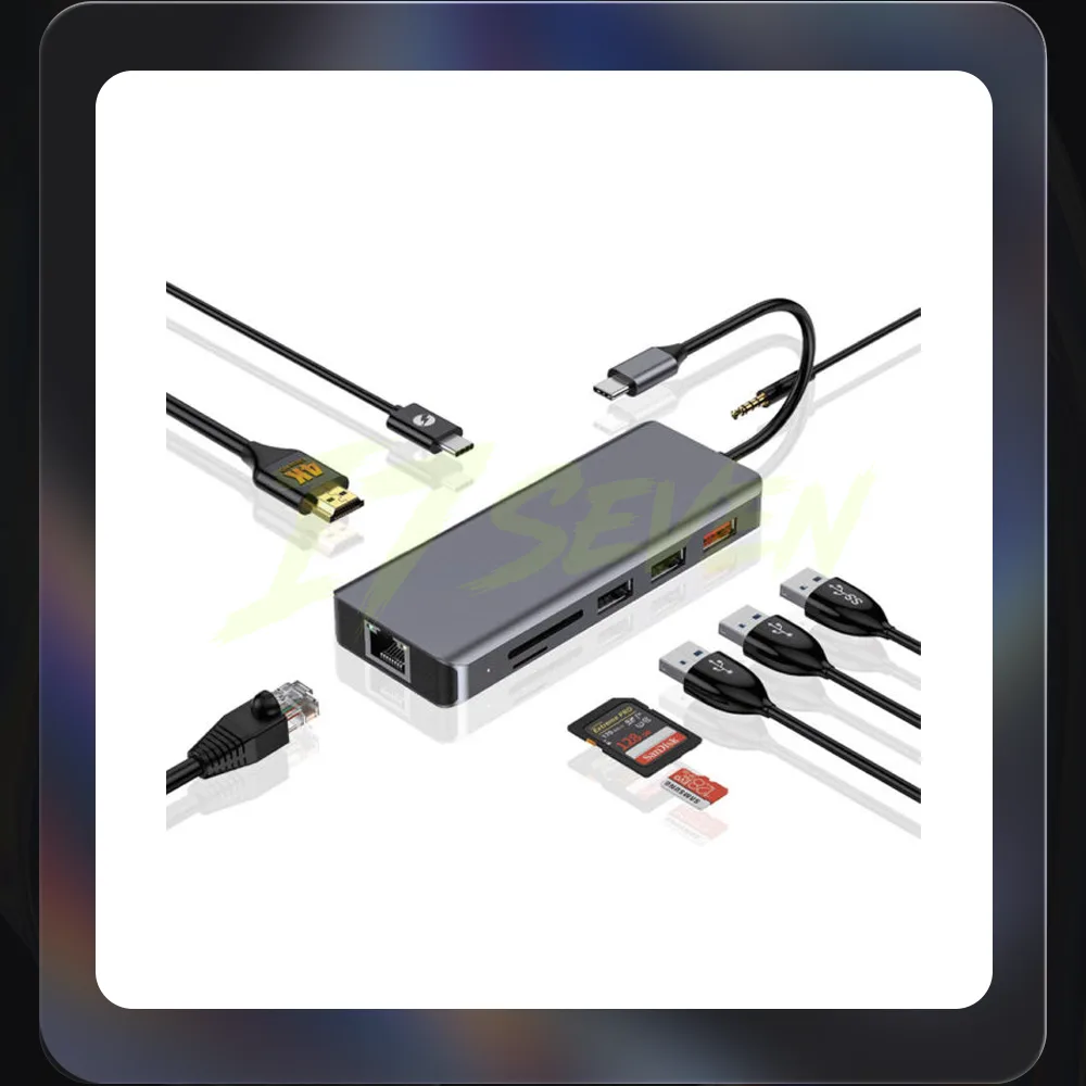 Porodo 9in1 USB-C Hub Type-C PD 100W HDMI Ethernet USB SD Card 3.5mm Aux