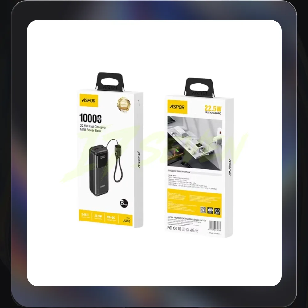Aspor A353 10000mAh 22.5W Fast Charging Mini Power Bank